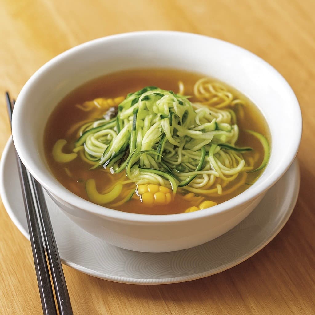 Chicken and corn zoodle soup